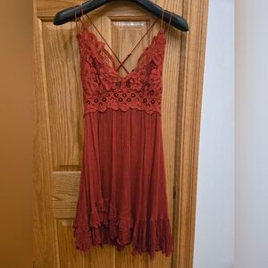 Free People One Lace Flowy Red Dress. Size M